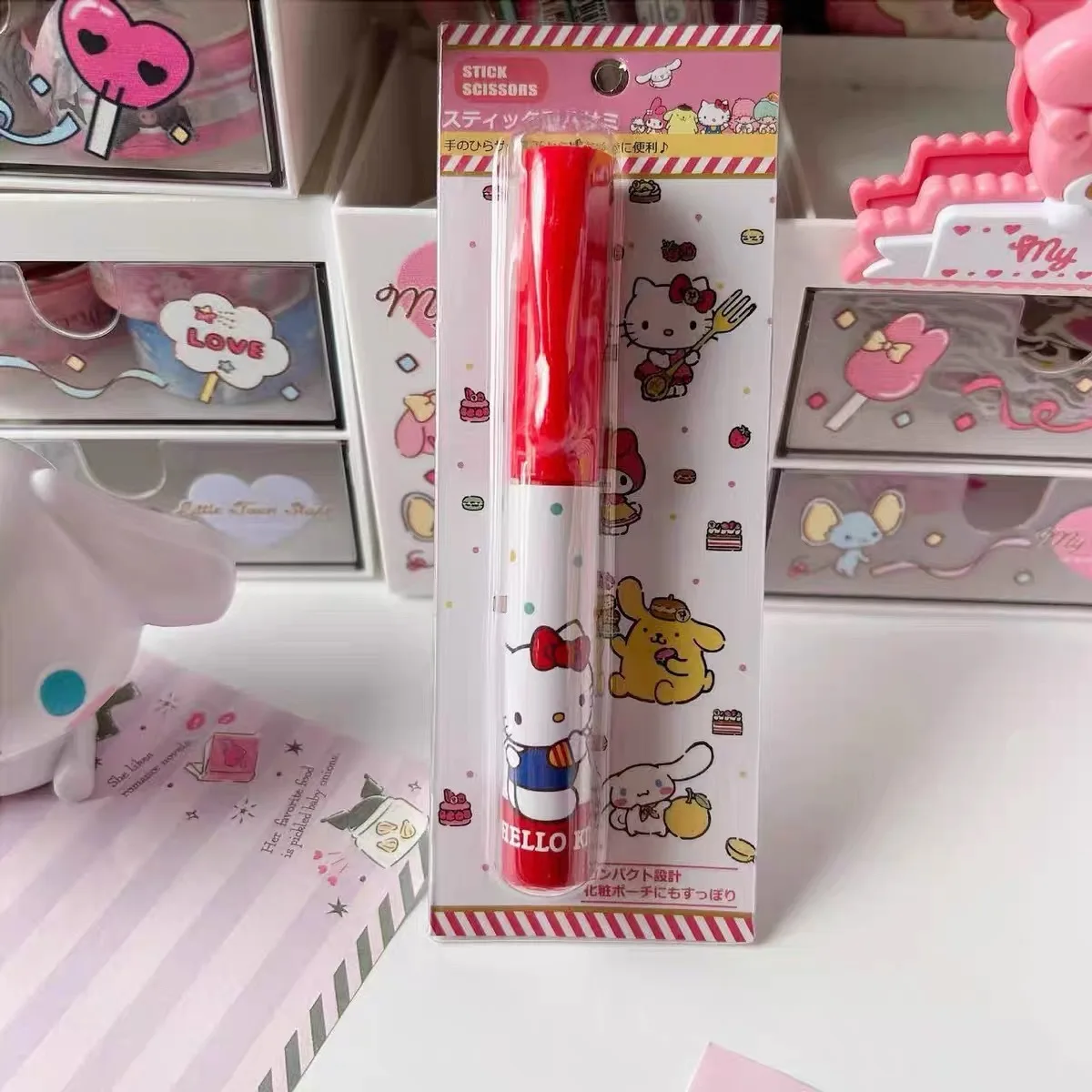 Japanese Sanrio Catone Cute Hello Kitty Pen Scissors Portable Pen Type Small Scissors Mini Safe Cute Office Learning Supplies