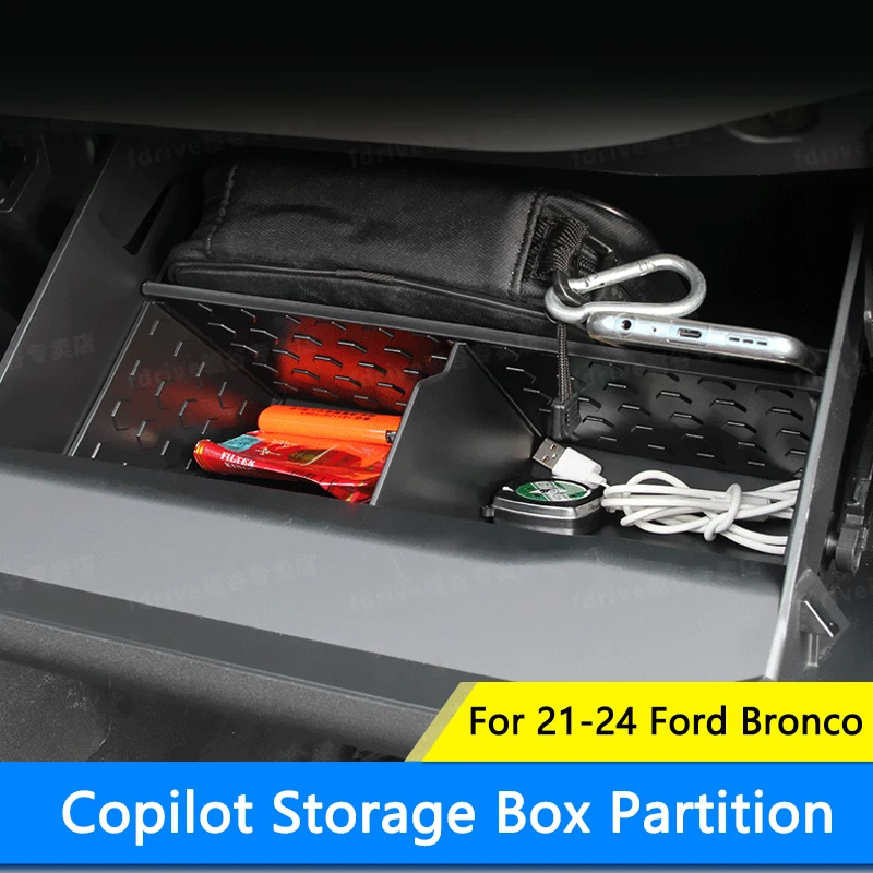

QHCP Car Copilot Glove Box Storage Box Partition Storage Box TPE Passenger Side Storage Interval Board For Ford Bronco Accessory
