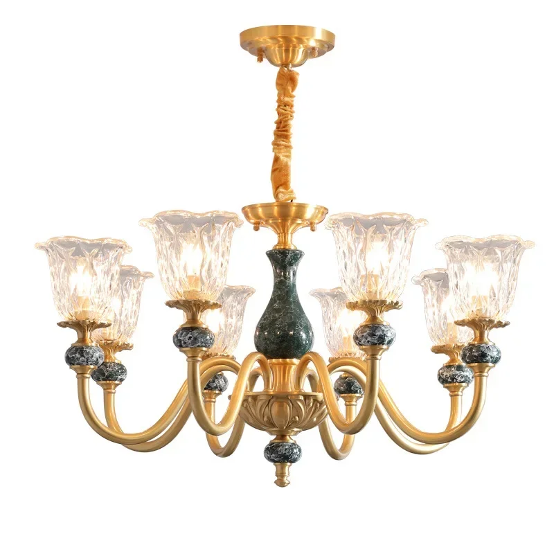 ثريا غرفة المعيشة المصنوعة من النحاس بالكامل خفيفة وفاخرة وحديثة وبسيطة بتصميم عتيق من السيراميك والزجاج وغرفة الطعام وغرفة النوم.