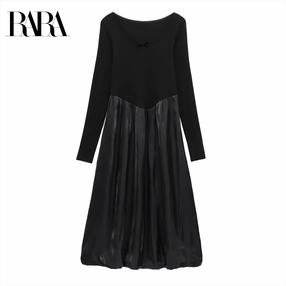 

2025 RARA Spring Round Neck Lace Trim Bowknot Long Sleeve Loose Dress Long Skirt New Arrival Women's Clothing