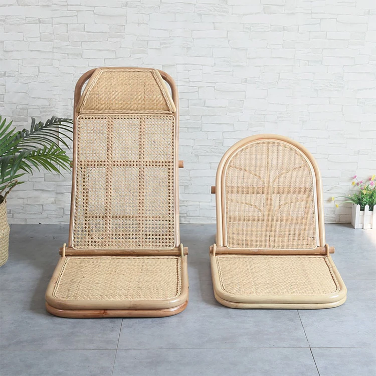 High-back natural rattan outdoor leisure beach folding chair garden patio rest real rattan backrest folding chair