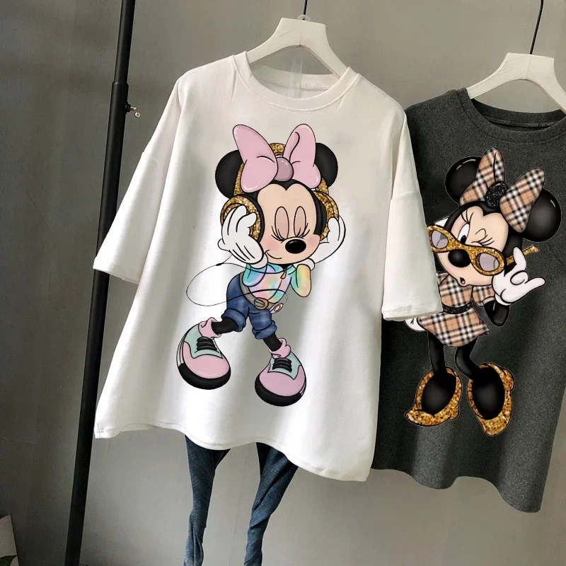 Women Fashion 90s Vintage Cartoon Mickey Minnie Summer Kawaii Top Y2K Female Ulzzang Oversized T-shirt