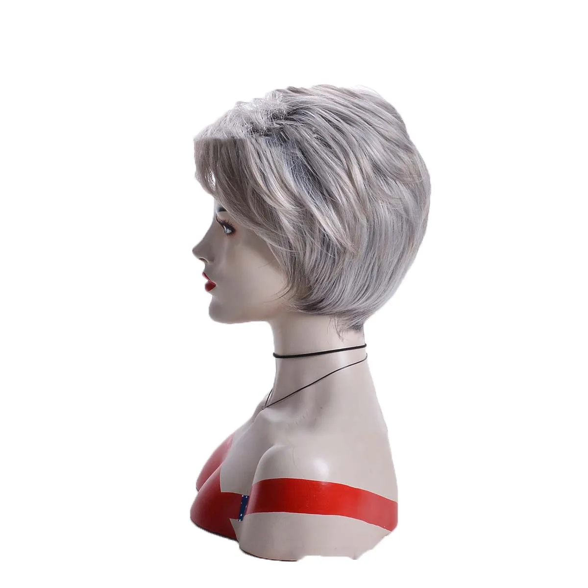 Perruques synthétiques courtes avec frange pour femmes, coupe Pixie, cheveux soyeux, gris argenté, ombré, perruques naturelles de fête