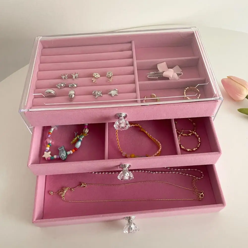 Joyero elegante de 3 capas, caja de almacenamiento con capacidad, organizador de terciopelo para pendientes, anillos, accesorios, joyero