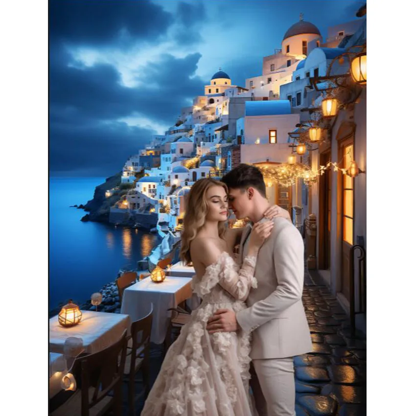 Mehofond Greece Night Santorini Backdrop Romantic Oia Wedding Art Portrait Photography Background Photo Studio Photocall Props