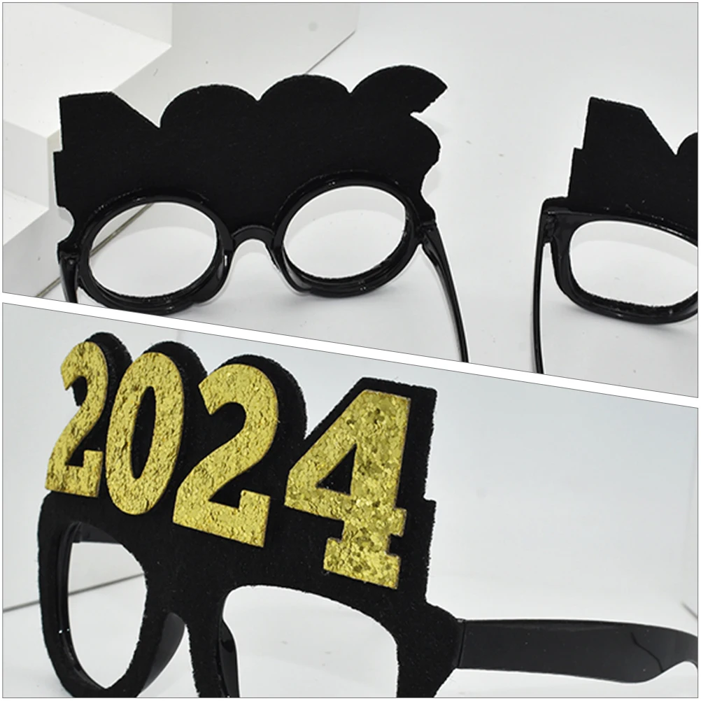 

2 Pcs 2024 New Year Glasses Styling Happy Year's Eve Round Frame Non-woven Fabric