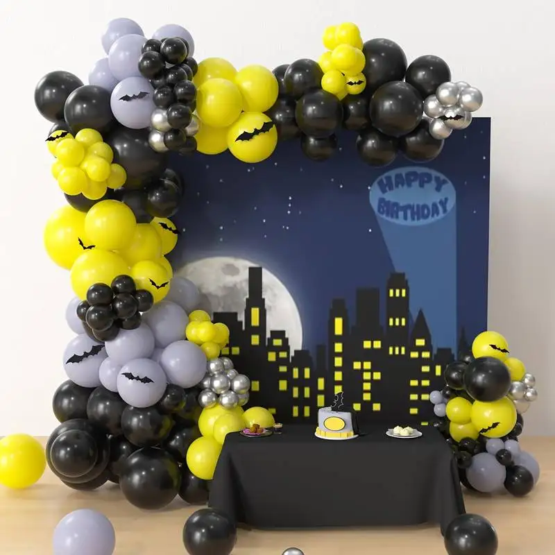 165pcs Bat-themed Balloon Set Men's Birthday Black Gray Yellow Silver Balloons Arch Kit Hero Decoration Party Supplies