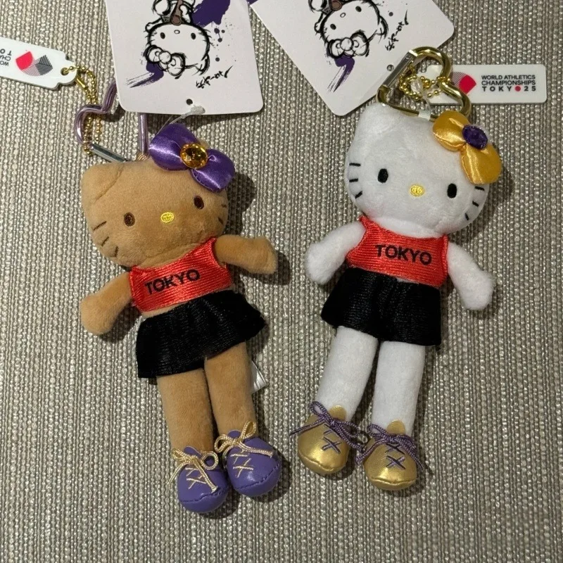Japonês escuro pele de justo gatinho pernas longas atletismo chaveiro de pelúcia kawaii campo equipe sanrio gatinho boneca de pelúcia mochila pendurado