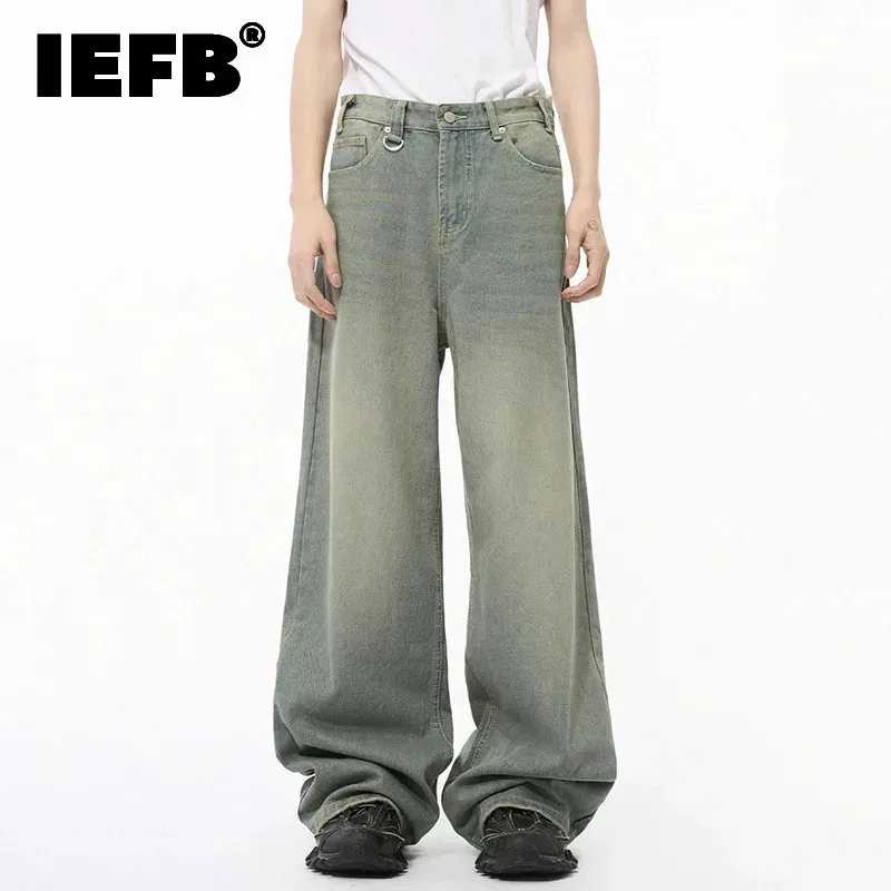 IEFB 2024 otoño hombres pantalones vaqueros rectos caídos Vintage parte inferior suelta recta pierna ancha Casual pantalones masculinos estilo coreano 9C1519