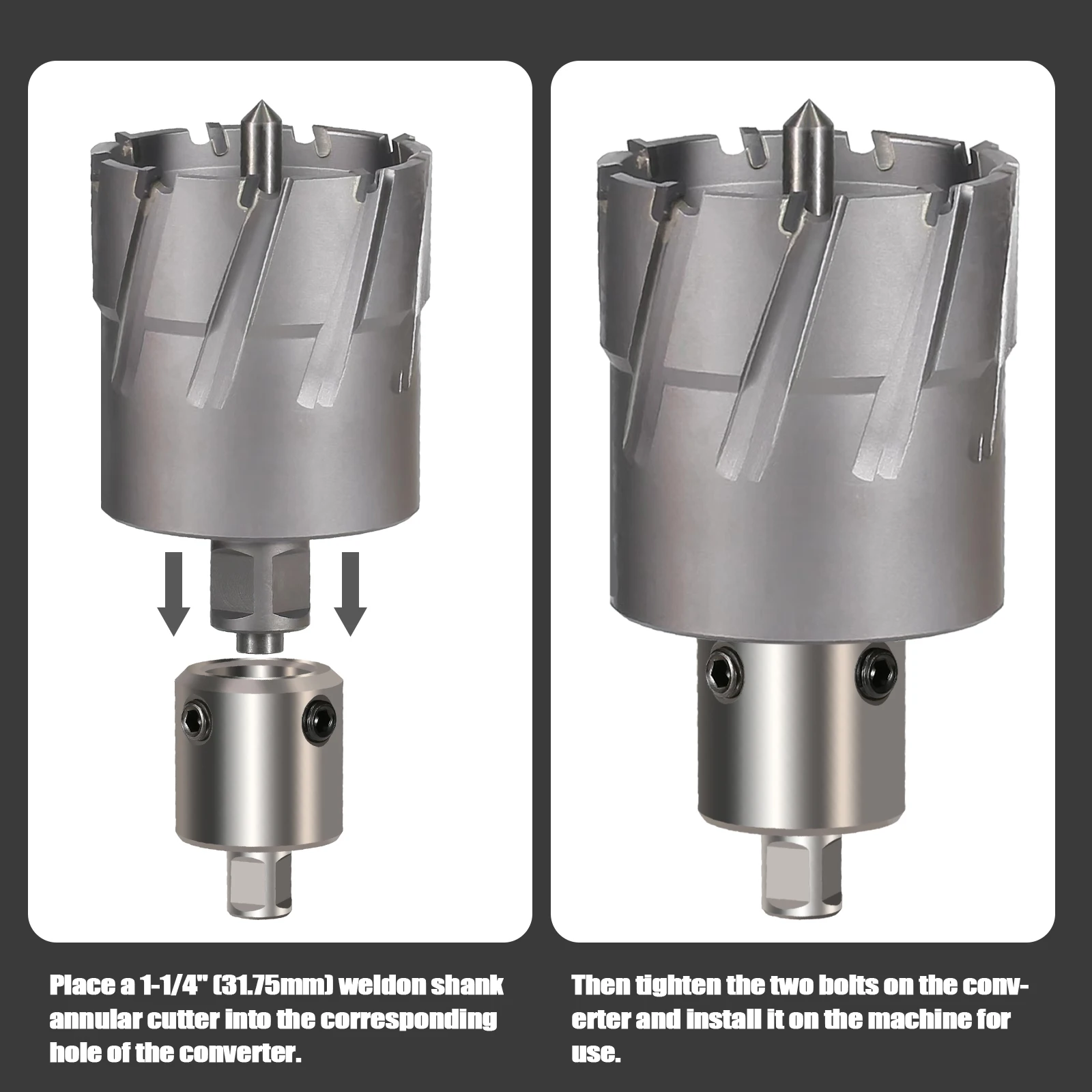 3/4" (19.05mm) Weldon Shank Clamping Adapter Change-over To 1-1/4" (31.75mm) Annular Cutter Arbor Adapter 3/4" To 1-1/4"