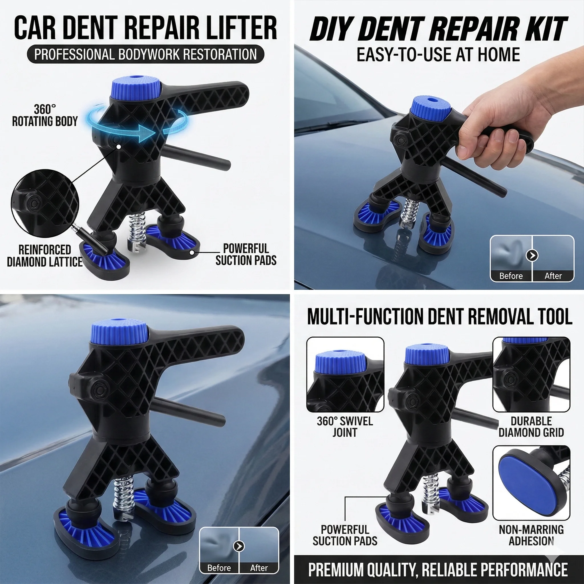 360° Rotating Car Dent Puller, Multi-Angle Paintless Dent Repair (PDR) Lifter, Auto Body Sheet Metal Extractor Tool