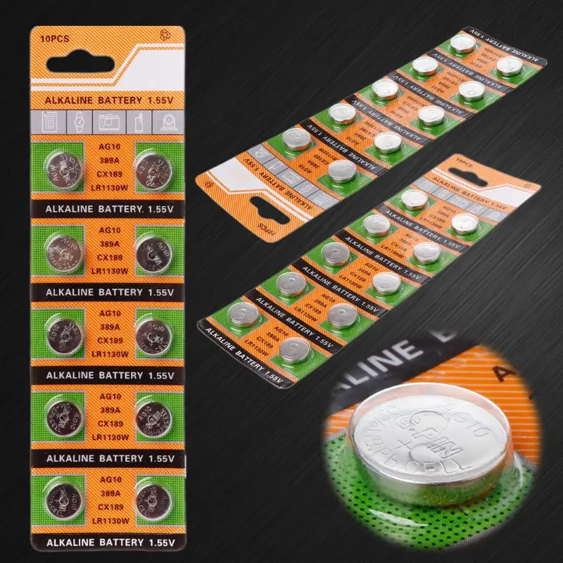 090F 10PCS Button Coin Cell Battery AG10 1.5V Watch Batteries SR54 389 189 LR1130 SR1130 Control Remote Accessory