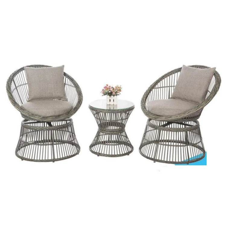 

Outdoor Garden Balcony Patio French Wicker 3-piece Sofa Set Bristo Rattan Egg Chair with Table Set with Coaster