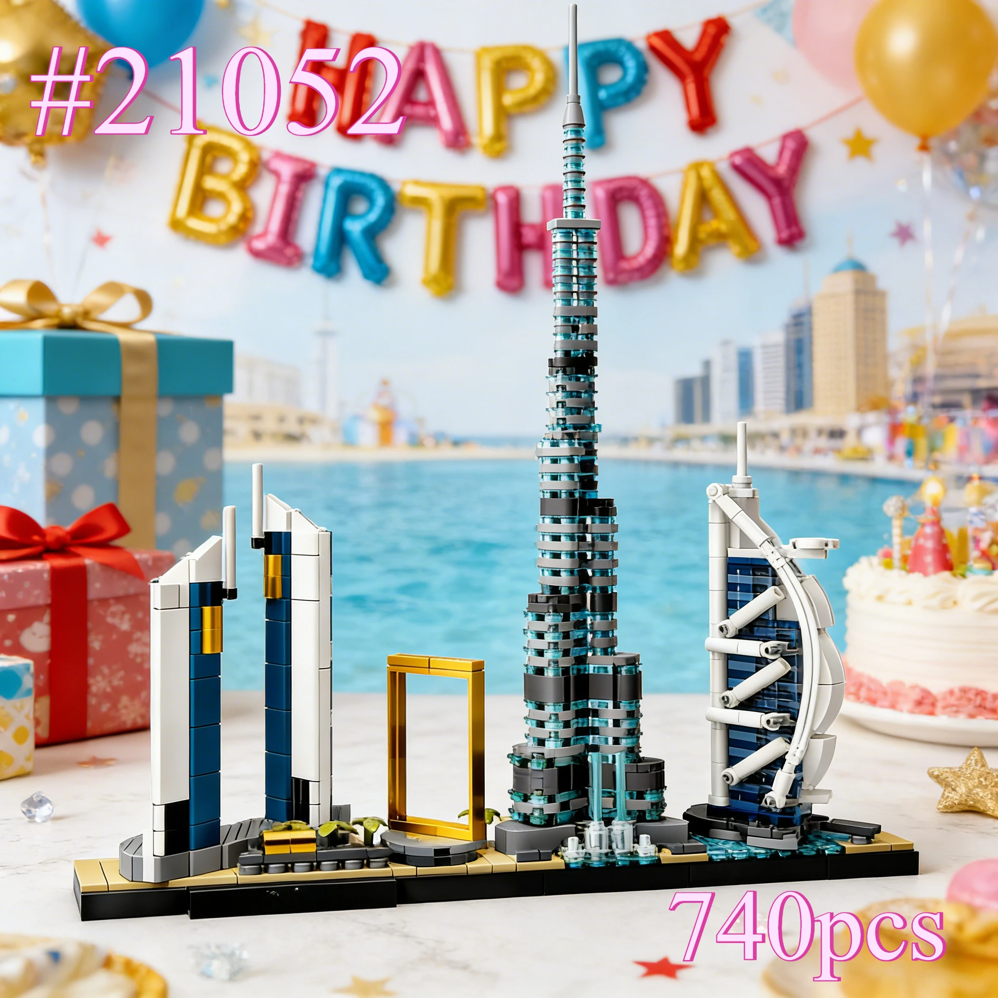 

Модель здания-лэндмаркета Дубая 21052, наборы строительных блоков, подходящие для подарков на день рождения, совместимые с деталями Lego, 740 шт.