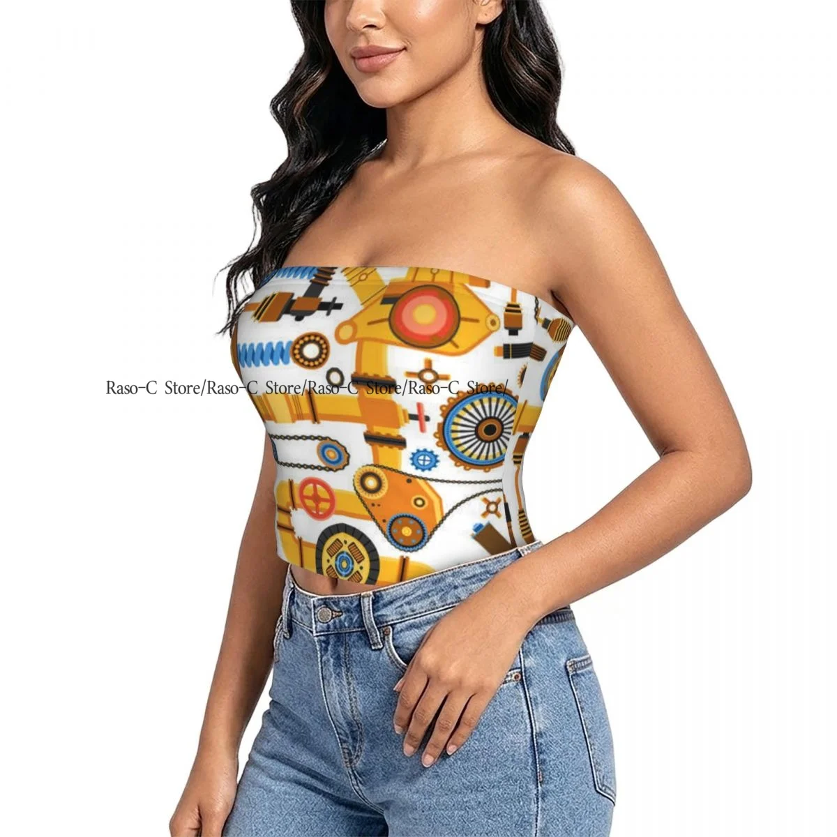 Women strapless blouses sleeveless Machinery Technical And Industrial Elements halter-neck sexy short-sleeved blouses