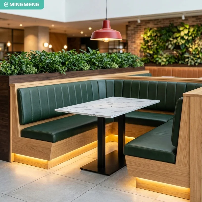 Custom Restaurant Booth Sofa PU Leather Upholstery Wooden Frame Booth Seating for Hotel Dining Space