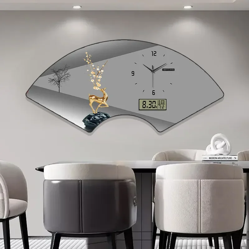 Clocks Modern Simple Fan Perpetual Calendar Wall Clock Pictures Wall Decoration Decorative Painting Watch Room Home Decor Items