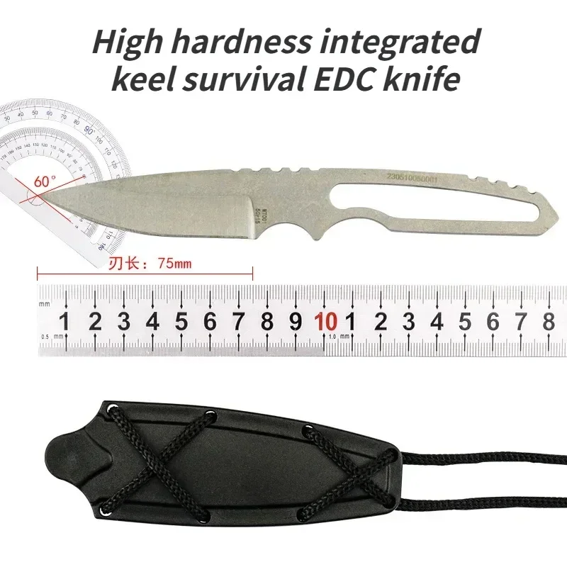 Pocket knife outdoor high hardness survival EDC knife integrated keel tactical straight  multifunctional camping neck knife