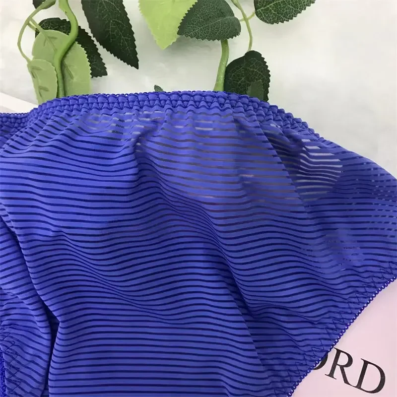 Man Handmake Purple Blue Breathing Panty Plaid Briefs BF Gifts Harajuku Live Show Dance