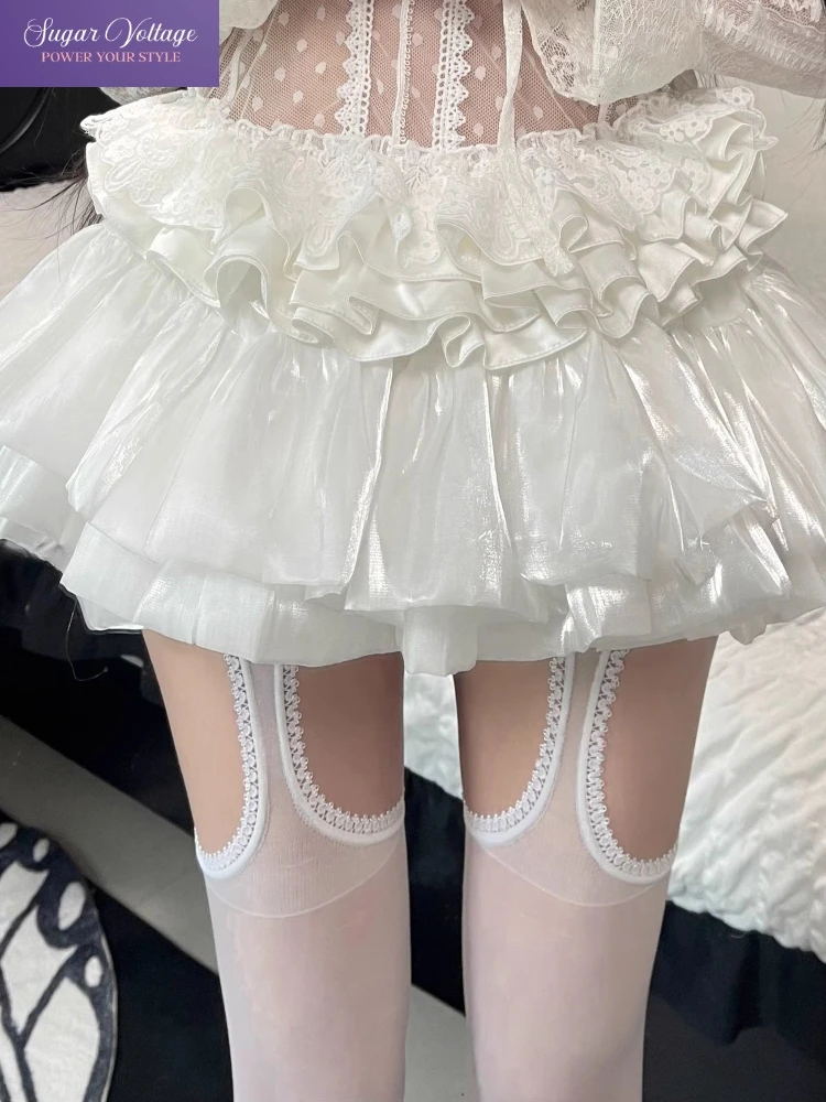 White Pure Desire Cake Skirt Women 2025 Summer New Sweet Hot Girl High Waist Slim Fit Puff Mini Skirt Kawaii Cute Fashion Chic