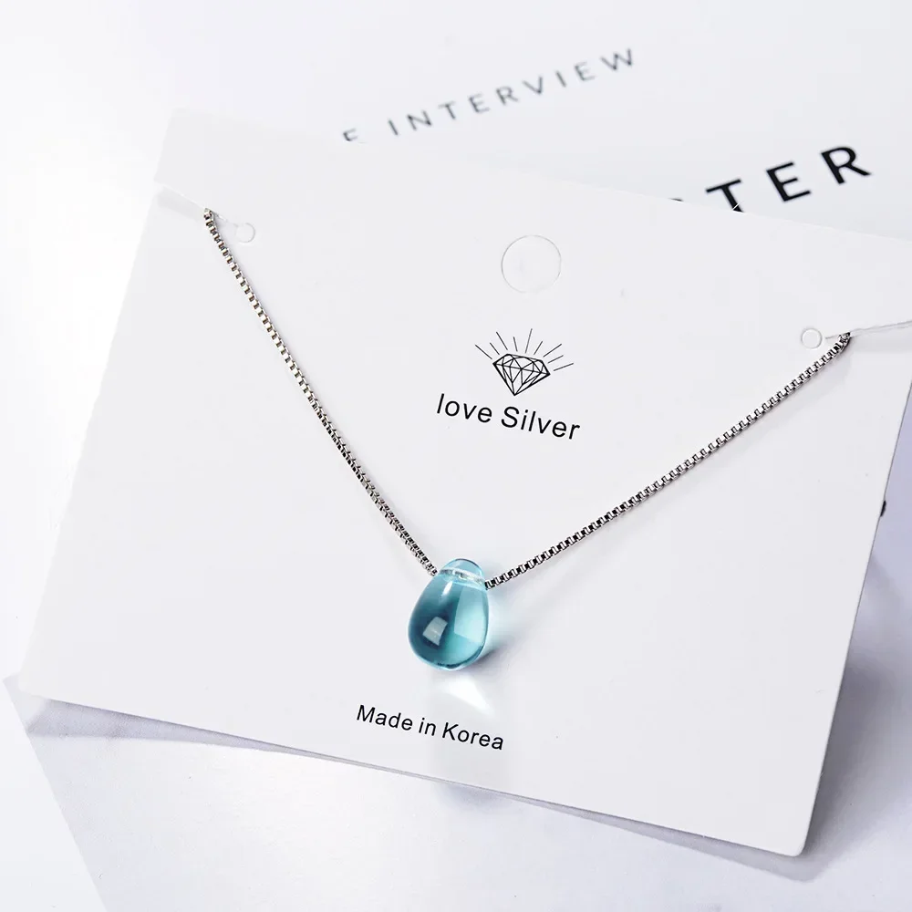 S925 Sterling Silver Women\'s Sapphire Box Chain Pendant Necklace (40cm + 3.5cm) Luxury Jewelry