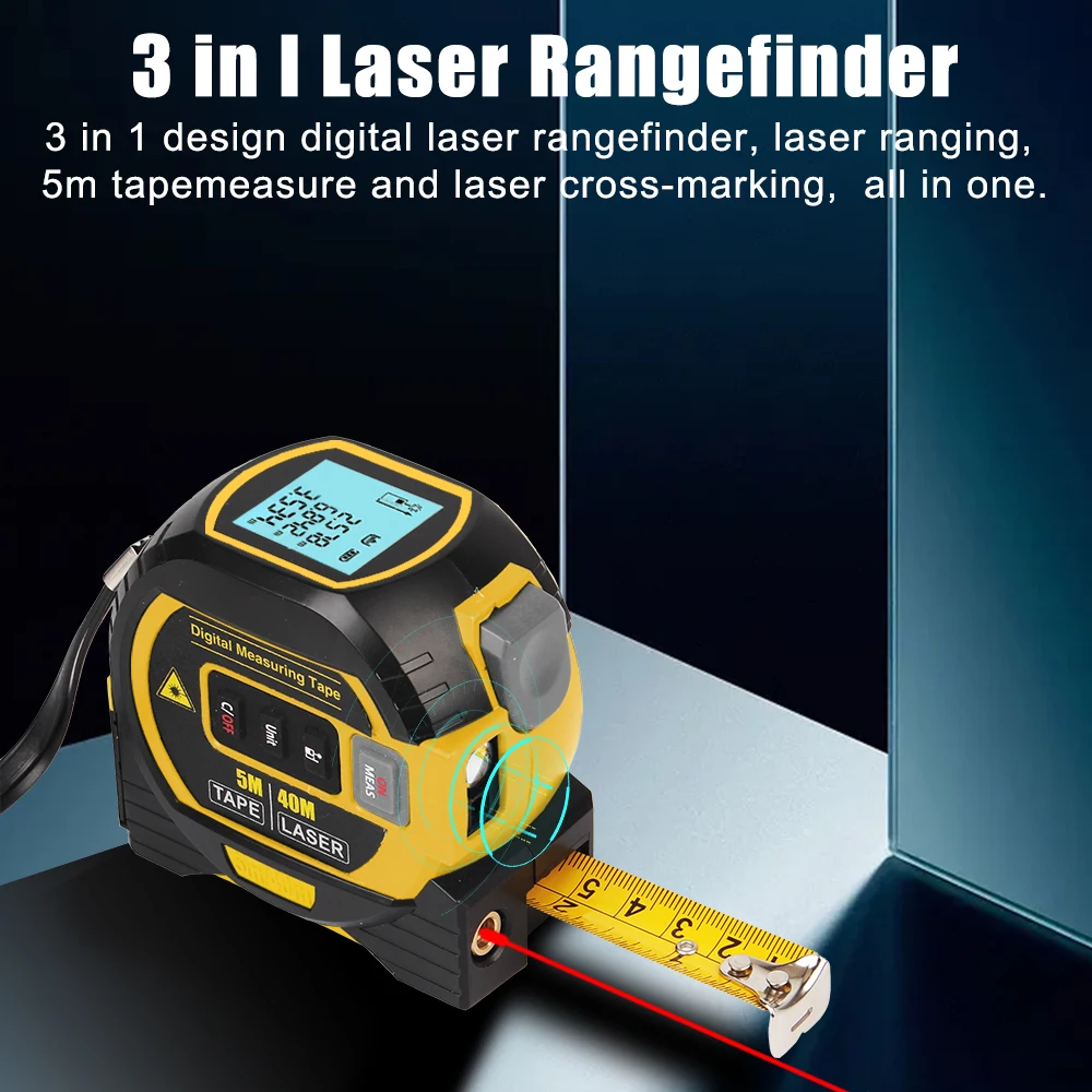 Tape Laser Meter Measure Ruler LCD Display With Backlight Laser Rangefinder 3 in 1 Building Measurement Device Distance Metre 5M