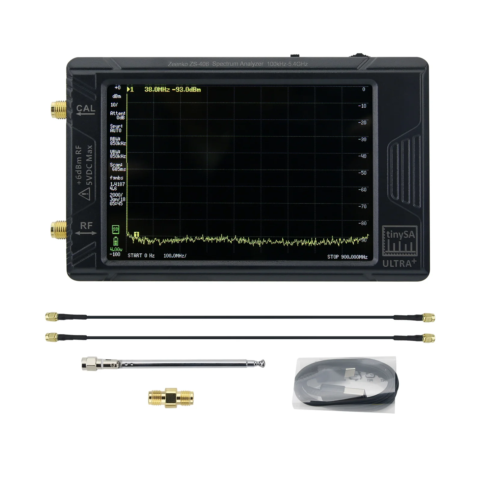 In stock ULTRA + ZS-406 100K-5.3GHz Ultra-wide Frequency Handheld Spectrum Analyzer with 4-inch Touch Screen for TinySA