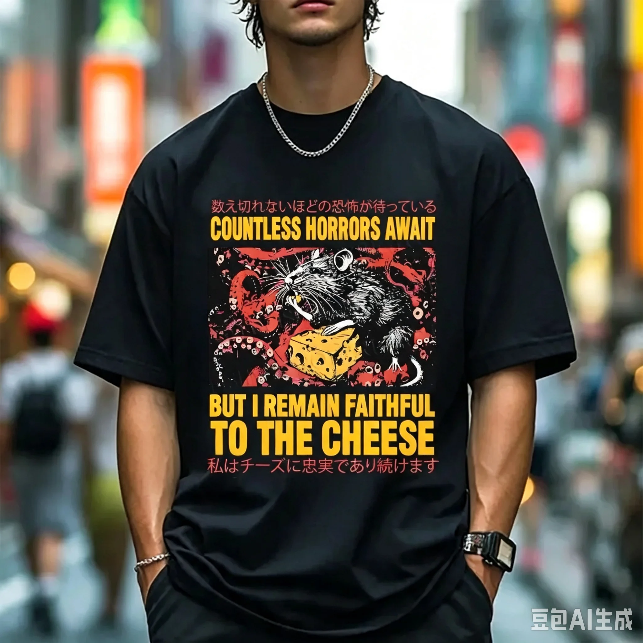 2026 New Fashionable Retro Gothic Cheese Mouse Design Y2K Harajuku Comfortable T-shirt for Men and Women Sports Street T-shirt