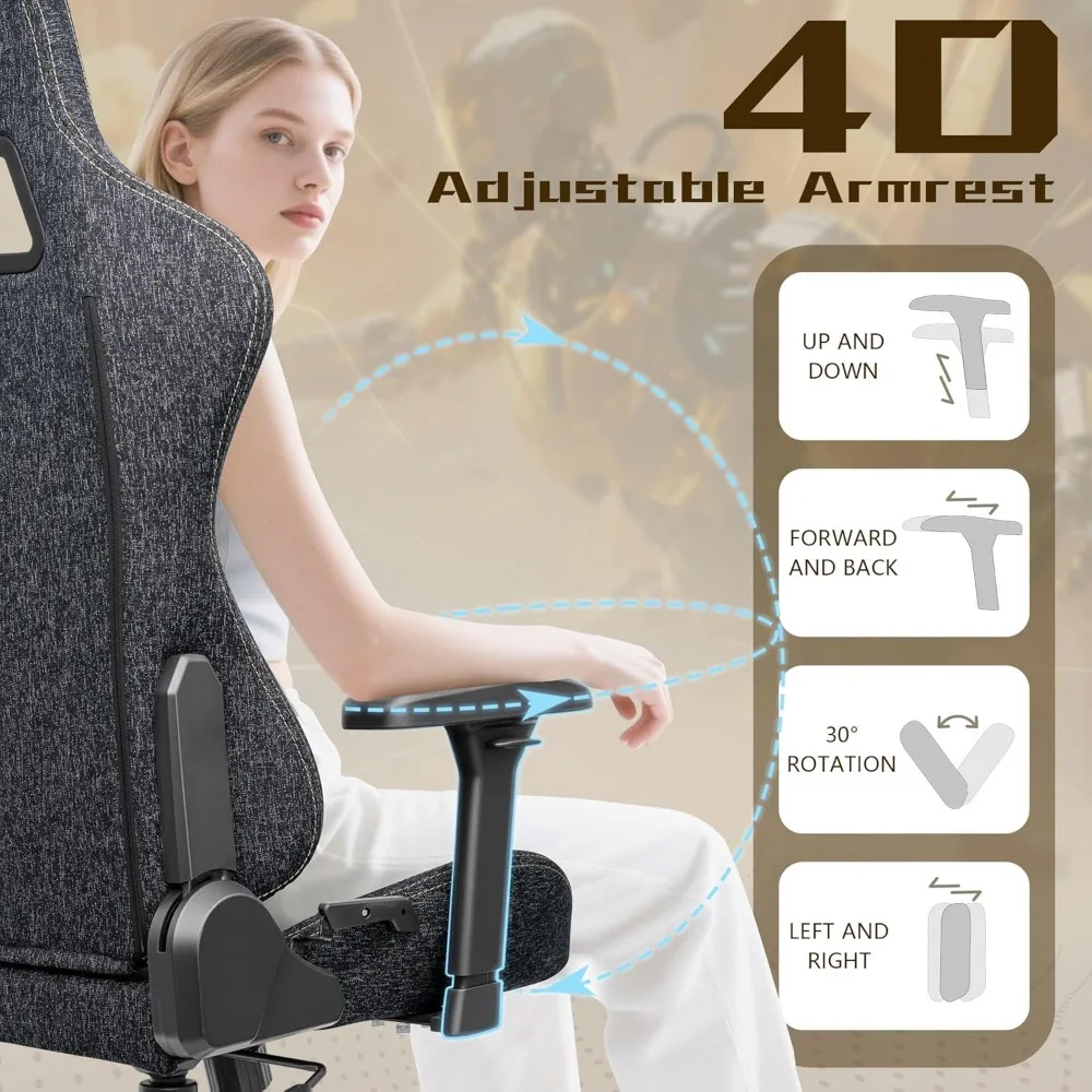 كرسي ألعاب بمسند ذراع قابل للتعديل 4D: 155 °   كرسي استرخاء، سعة 320 رطل، كرسي كمبيوتر مريح عالي الظهر مع دعم قطني