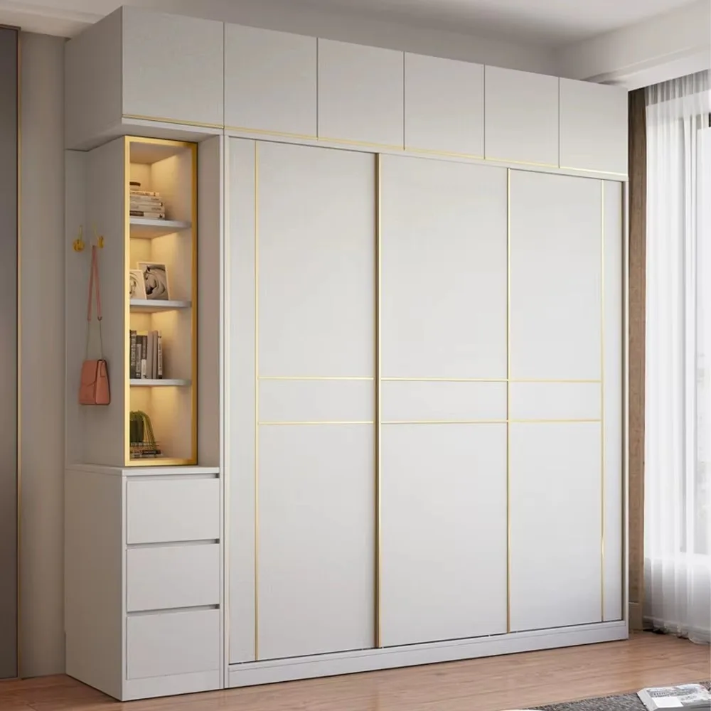 Wooden Couple Sliding Wardrobe Cabinet Clothes Organizer Bedroom Closet Storage Furniture Space Saving Modern Design