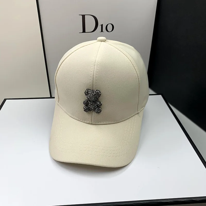 Ladies' Summer New Fashionable Sunshade Hat Spring and Autumn Water Diamond Bear Baseball Hat Show Face Small Duck Tongue Hat