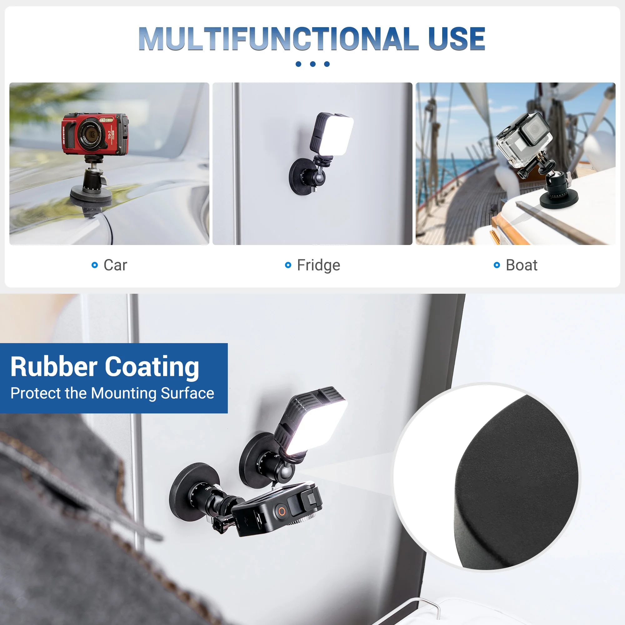 Dudukan kamera cangkir hisap mobil magnetis kuat, dudukan kamera pada jendela mobil dengan 360 kepala bola untuk GoPro Insta360 DJI Osmo, kamera aksi
