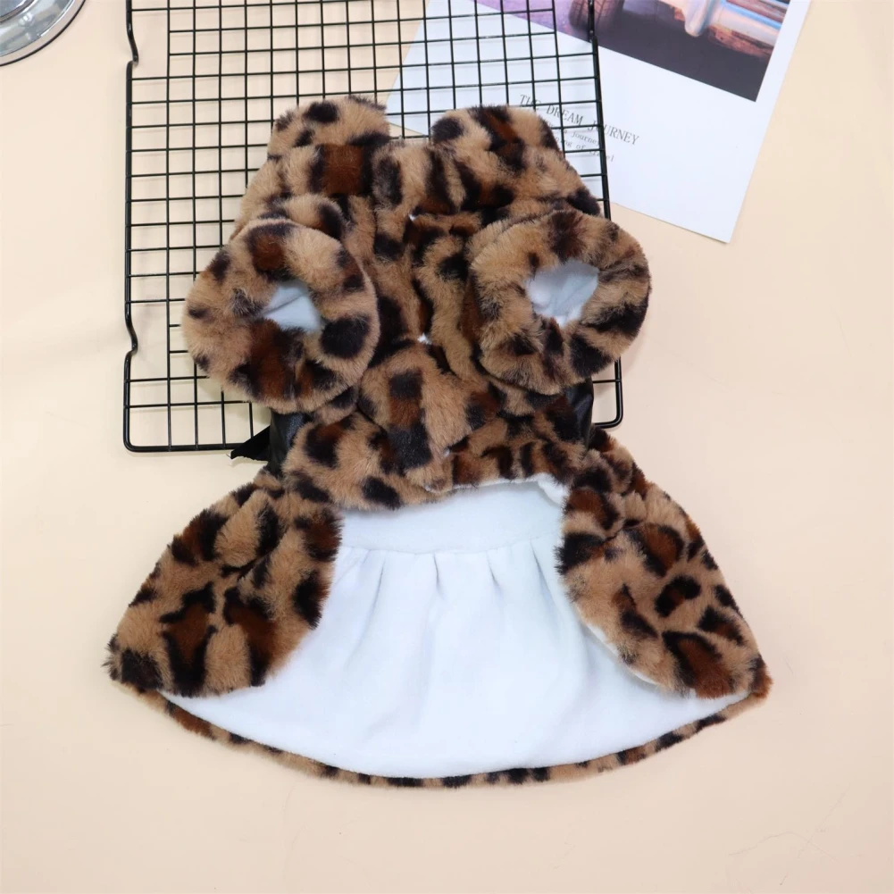 Warm Pet Dog Dress Bowknot Leopard Dogs Skirt Fleece Soft Small Puppy Dresses Pet Dog Cats Clothes Chihuahua Pug Apparel