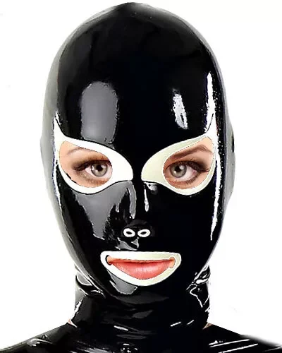 

Latex Gummi Hood rubber mask fetish BDSM party tight jumpsuit club wearing cosplay