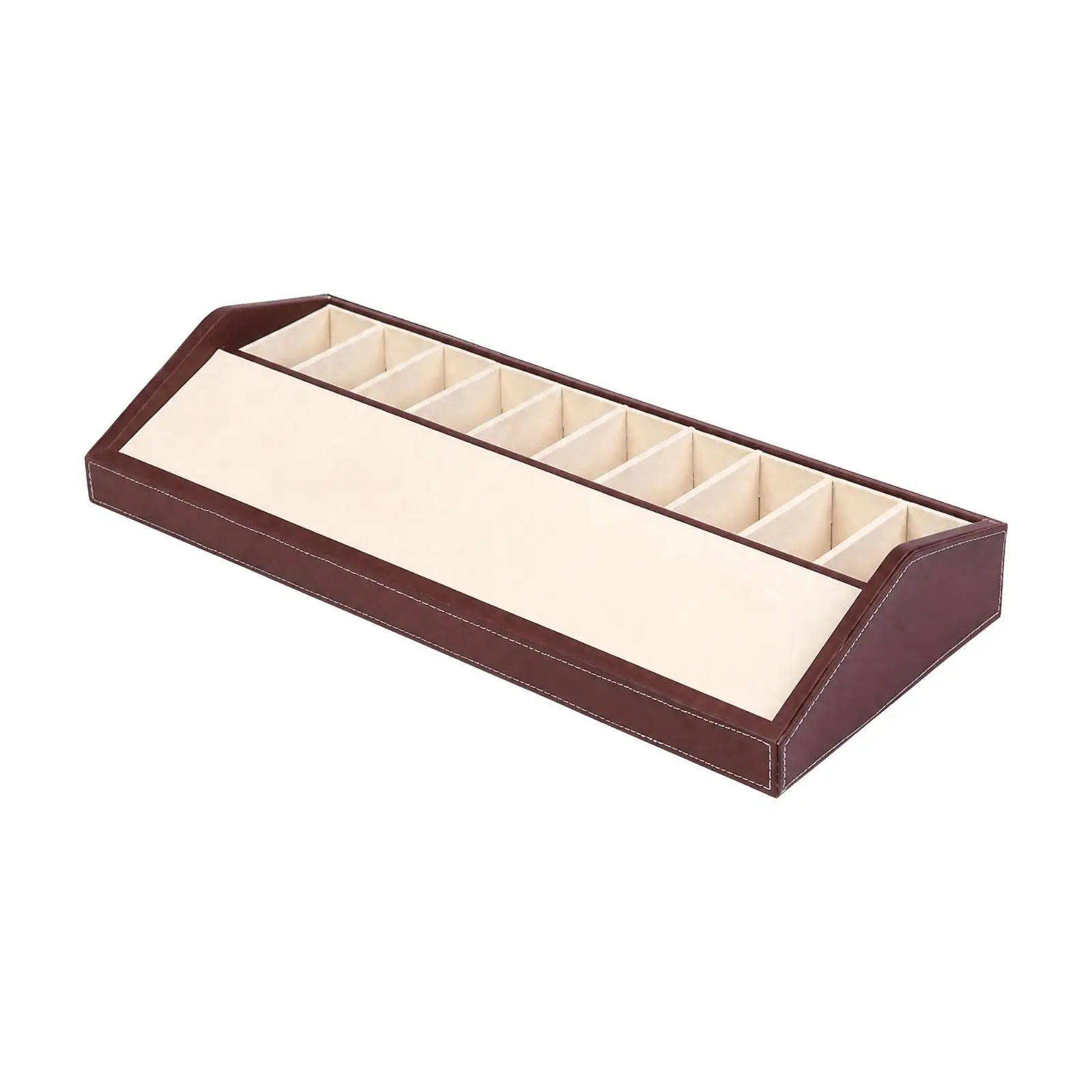 Sloped Belt Display Rack Organizer Box PU Leather Storage Tray with Individual Slots for Dresser Countertop Boutique Retail
