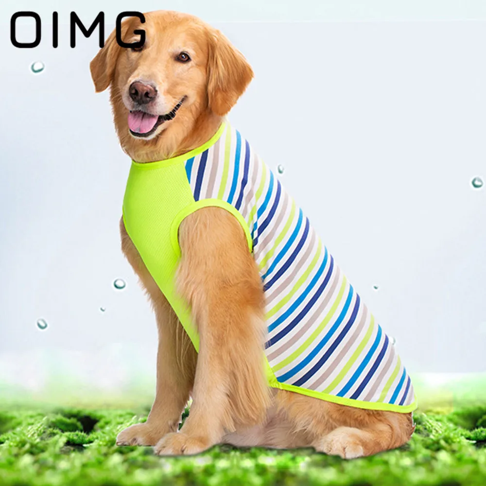 

OIMG Cotton Stripes Large Dogs Clothes Golden Retriever Belly Mesh Material Dog Vest Outdoor Pet T-shirt Casual Sports Dog Tops