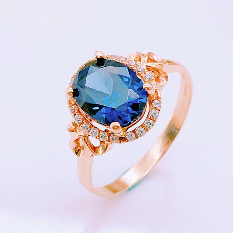 585 Purple Gold Inlay Oval Sapphire Rings for Women Plated 14K Rose Gold Fashion Blue Gems Luxury Ring Banquet Jewelry