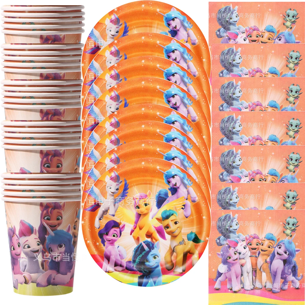 Little Pony Theme Kids Boys Favors Cups Plates Happy Birthday Party Napkins Decoration Events Supplies 60pcs/lot