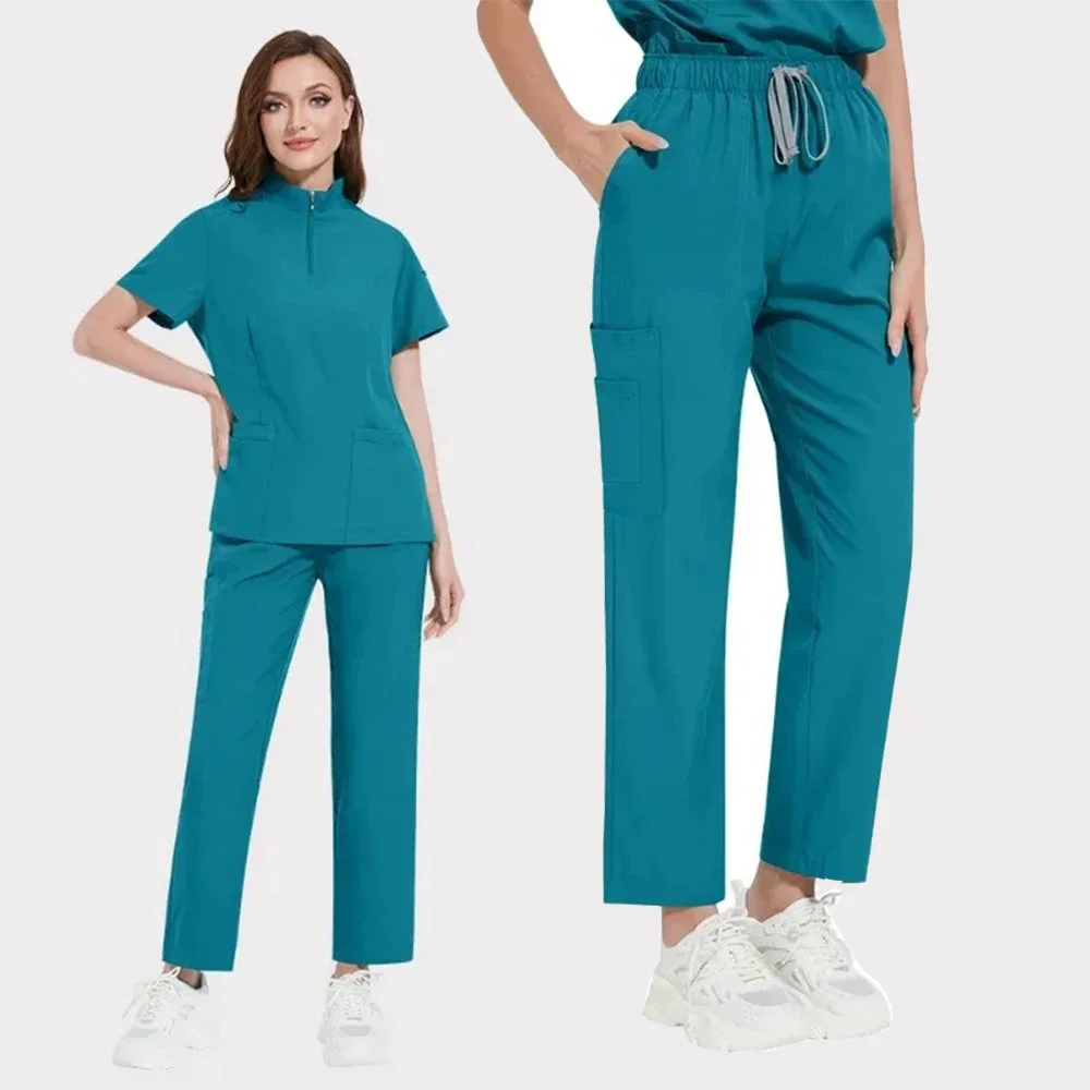 Unissex médico uniformes médicos das mulheres dos homens roupas de enfermagem beleza traje enfermagem esfrega conjuntos dentista workwear clínico topos calça