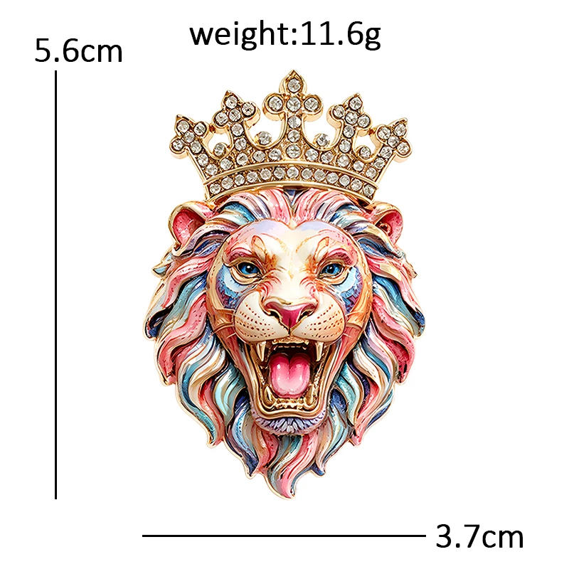 Wuli&baby Coole Löwen-Broschen für Damen, Unisex, 3-farbig, mit Strass-Krone, König der Tiere, Büro-Party-Broschen, Geschenke – Detail 4