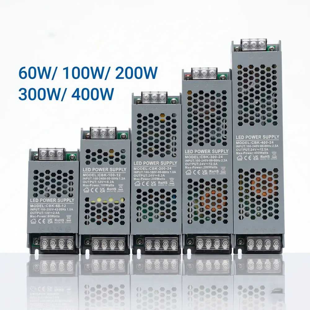 Ultra Thin LED Power Supply 12V 24V 60W 100W 200W 300W 400W AC-DC Switching Transformer for LED Strip Light Lighting Driver
