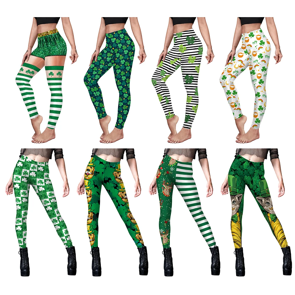 [You\'re My Secret] New Female Pencil Pants Leggings Green Clover Print Leggings Elastic Saint Patrick\'s Day Party Sexy Leggings