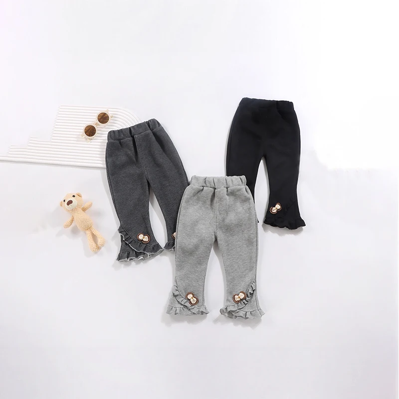 

2025 г., весенне-осенние модные брюки для девочек, расклешенные брюки, брюки с рюшами, тонкие брюки с бантом, повседневная детская одежда в корейском стиле