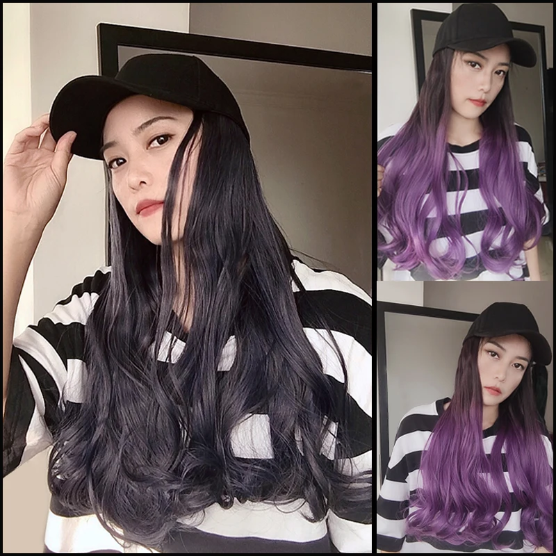 

6Color Baseball Cap Box Wigs For Black Gradient Color Women Ombre Synthetic Hair Extension Cornrow Wig with Adjustable Hat