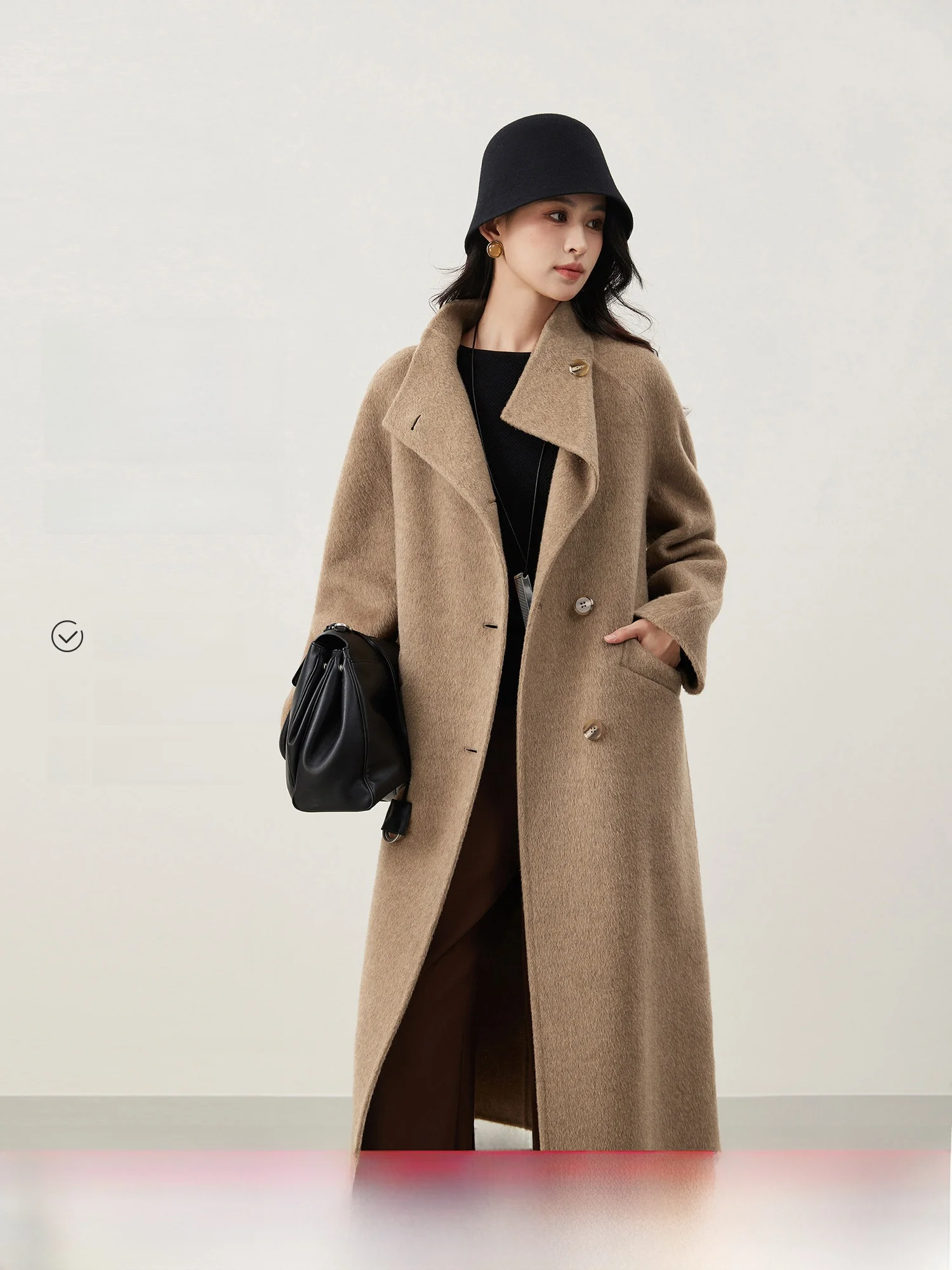 

Ele Woolen Coat Women's Loose Long Sve Stand Collar Tibetan Camere Jaet High Quali Faionable Outerwear