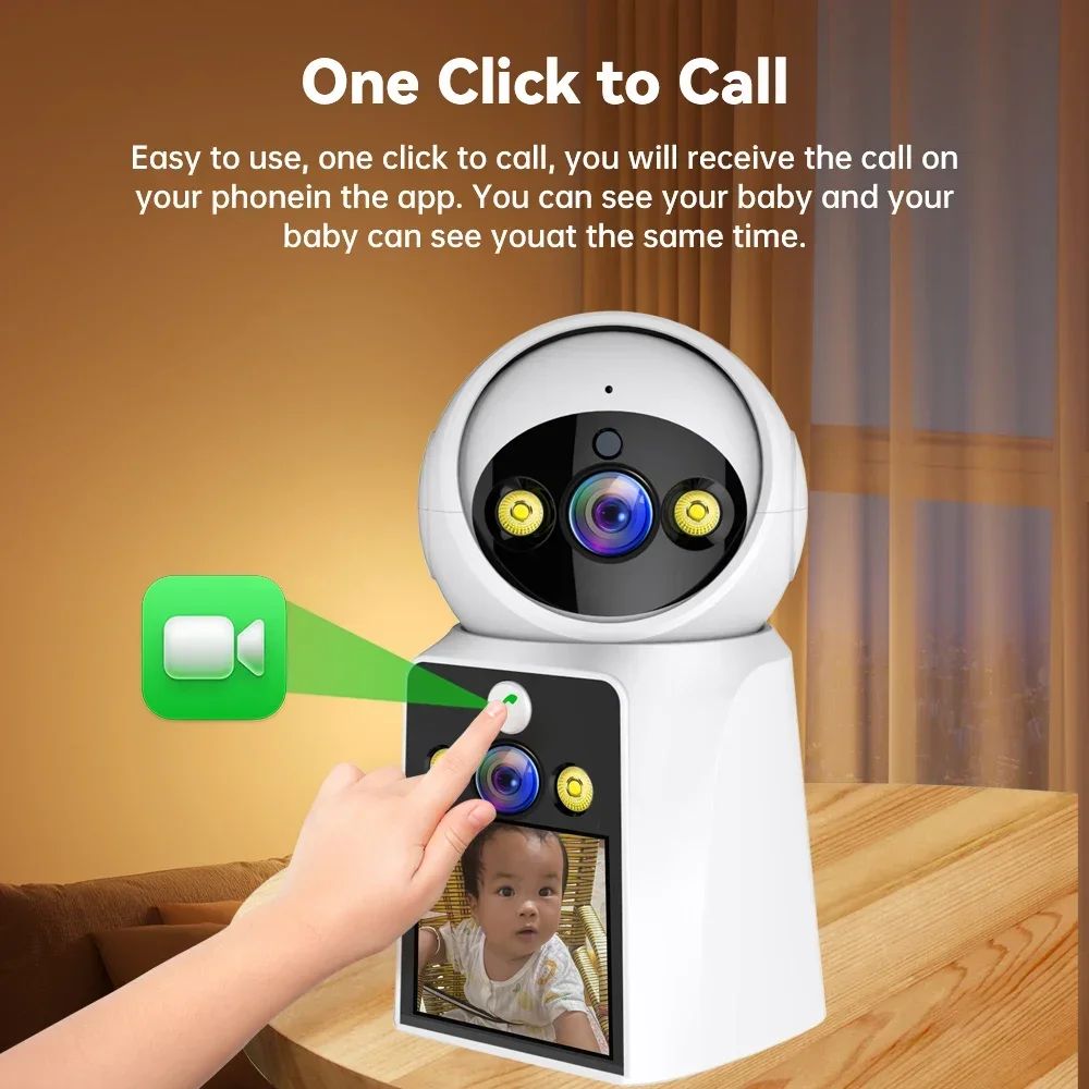 Video Call WiFi Security Camera Baby Monitor Two Way Video Three Screen Home Surveillance Night Vision CCTV Security Cam Mini