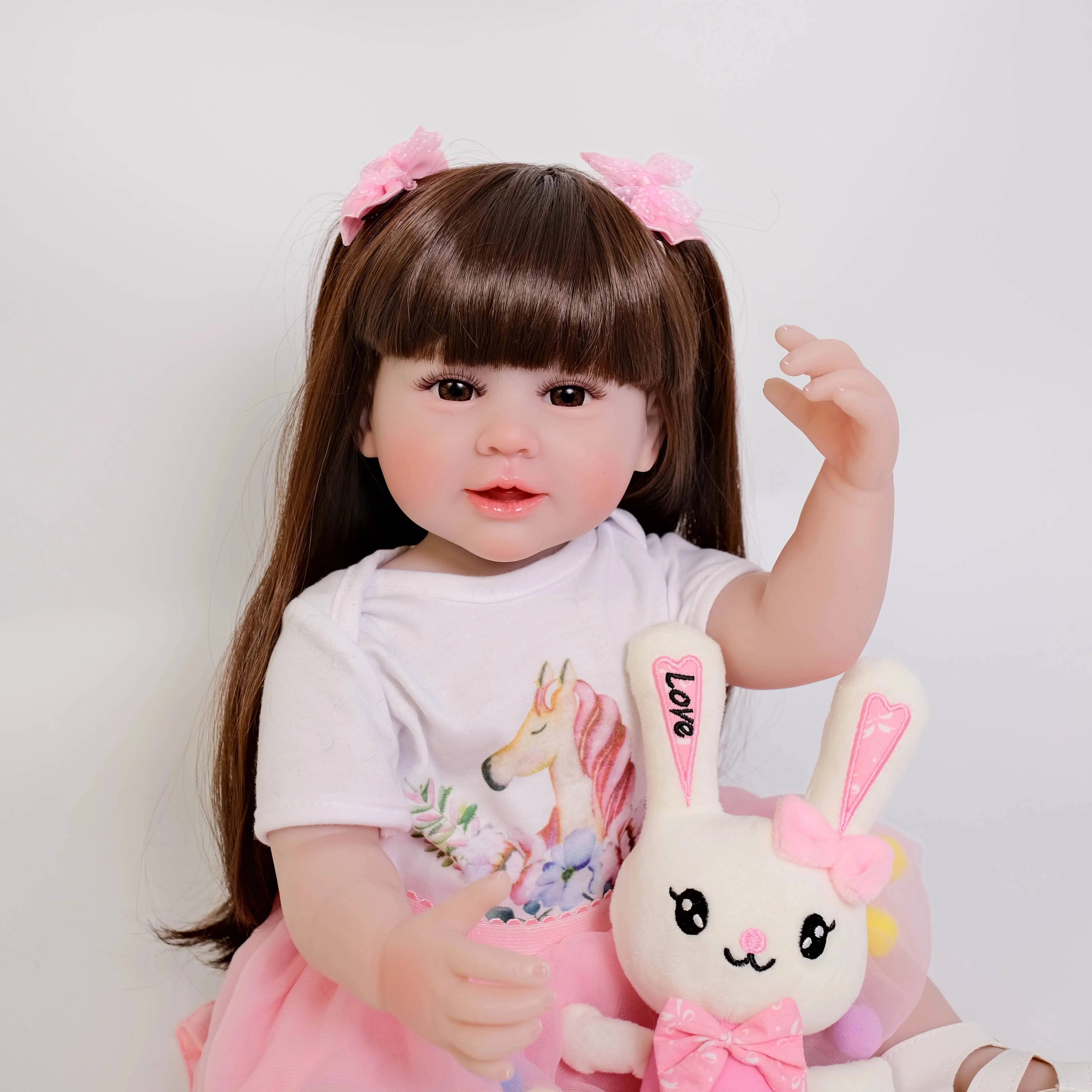 22inch Full Body Soft Silicone Vinyl Reborn Toddler Girl 3D Skin Visible Veins Paste wig Collectible Art Doll