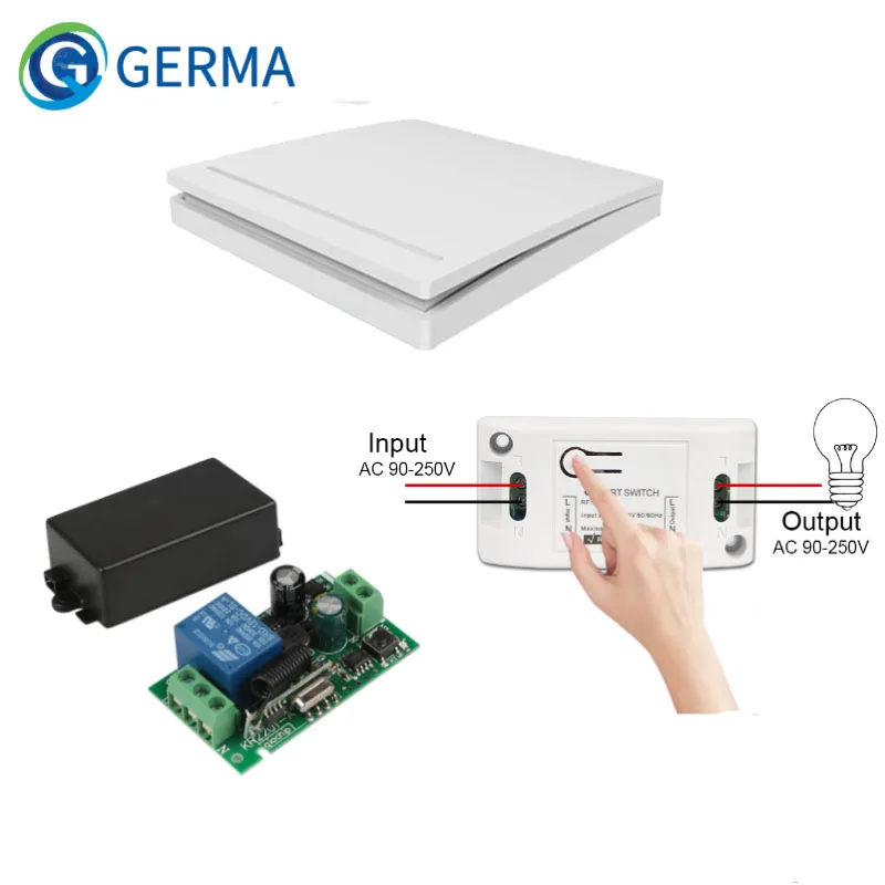 GERMA 433 MHz AC 85V 110V 220V 1 CH Wireless Remote Control Receiver Relay Switch Module + 12 3 gang Wall Transmitter