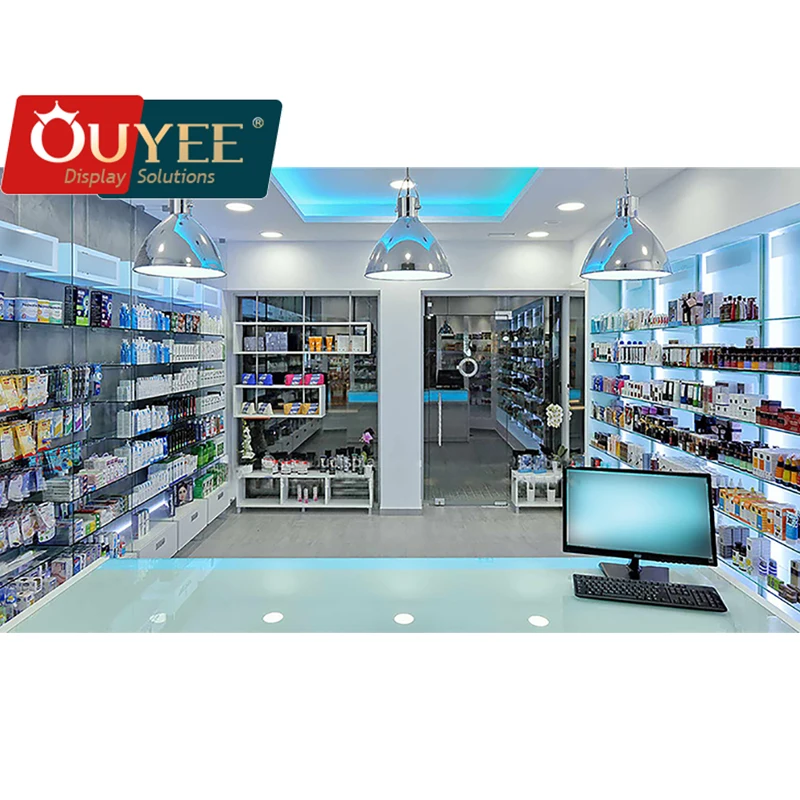 Customized-Wood Pharmacy Shelves Shop Interior Display Racks Furniture Medical Store hospital Counter Design Pharmacy