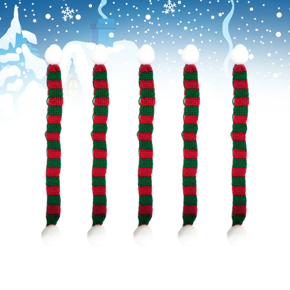 

5 pcs 1X15Cm Knitted Scarf Mini Christmas Scarves For Wine Bottle Decorative Accessories Little Snowman Neckerchief Xmas Party